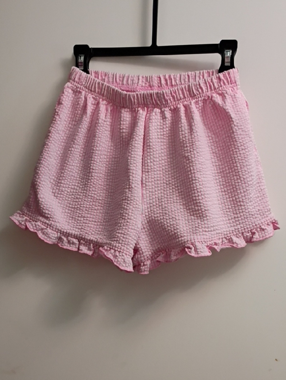 Girl's Pink Textured Ruffle Hem Lounge Shorts